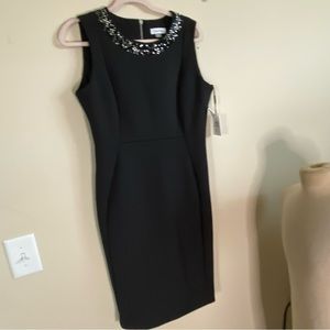 Calvin Klein basic black dress with embellishment around collar NWT excellent